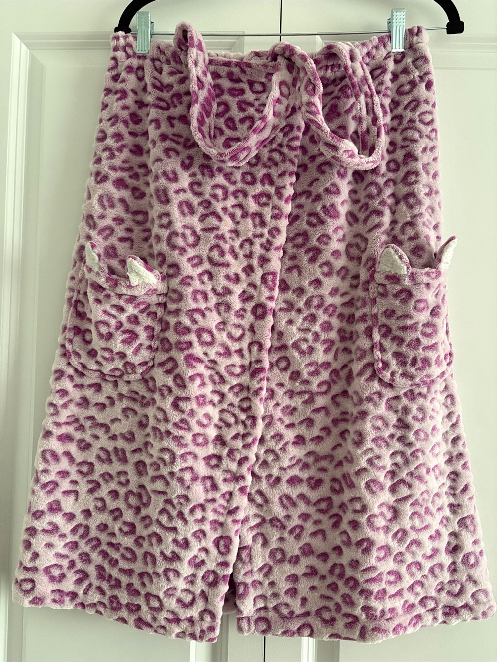 Cozy Pink Leopard Print Plush bathrobe coverup - L/XL